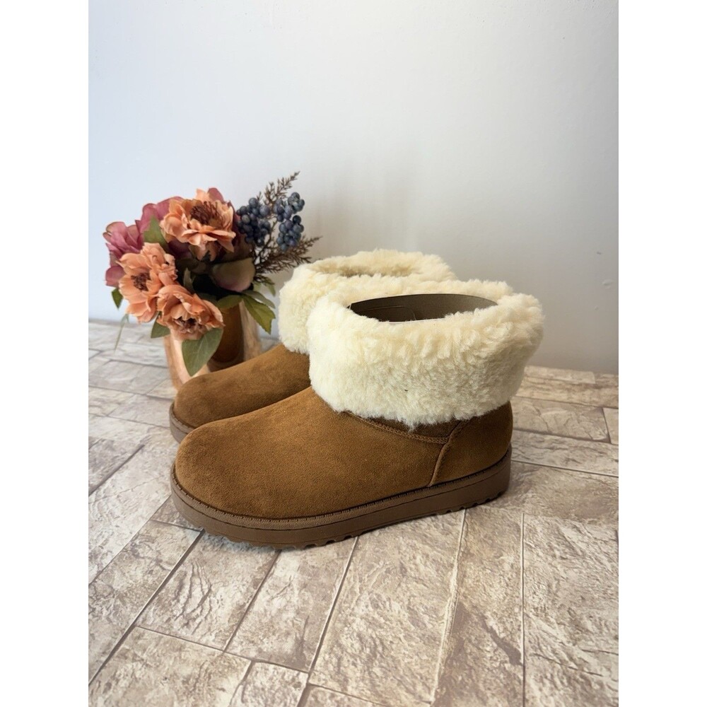 SO Faux Fur Cuff Ankle Boots Size 6 Chestnut color Brand New in Box Never worn - Picture 3 of 9
